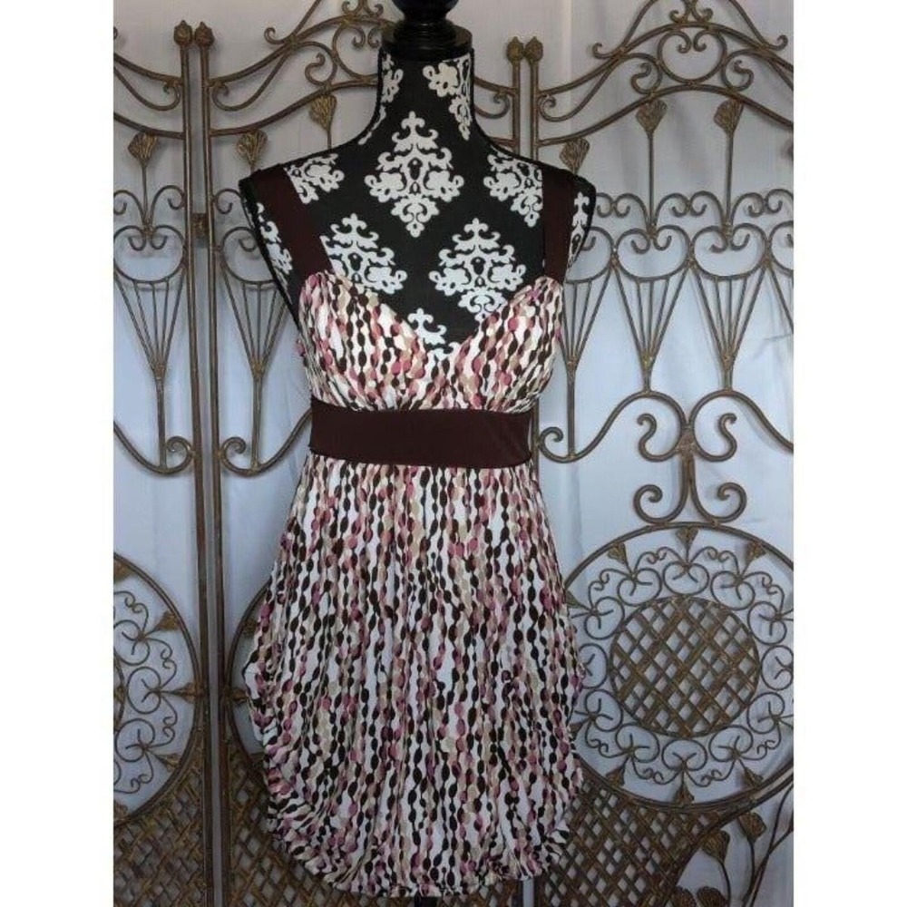 Speechless Spaghetti Strap Bubble Skirt Brown Pink Geometric Dress S